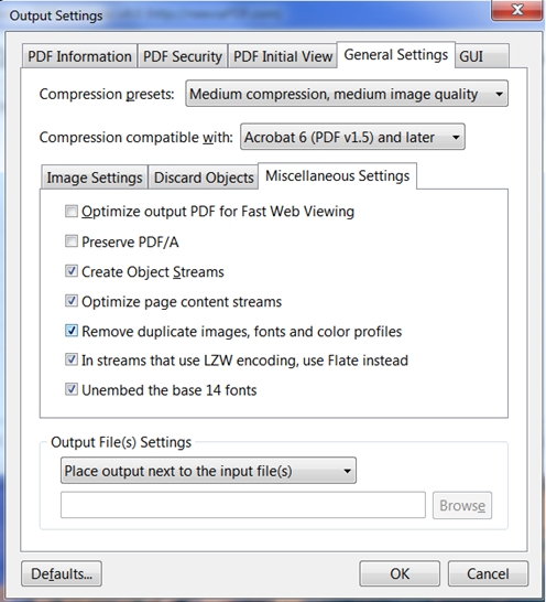 PDFcompress - Misc Settings