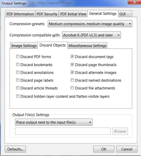 PDFcompress - Settings - Discard Objects